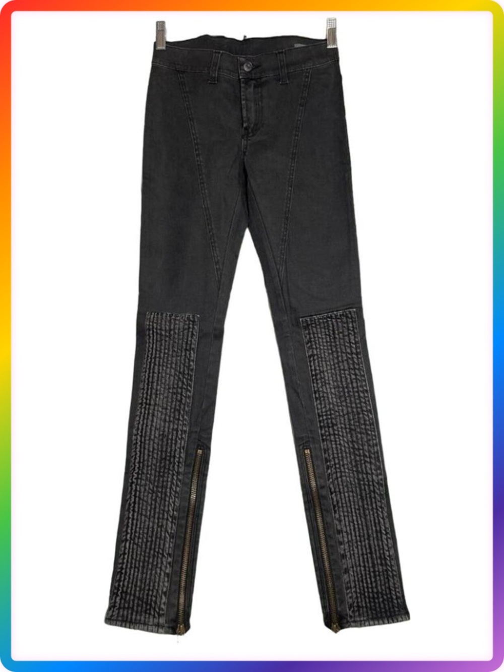 The Local Firm Padded Knee Zipper Leg Skinny Jeans SIZE 27x32 Black Italy
